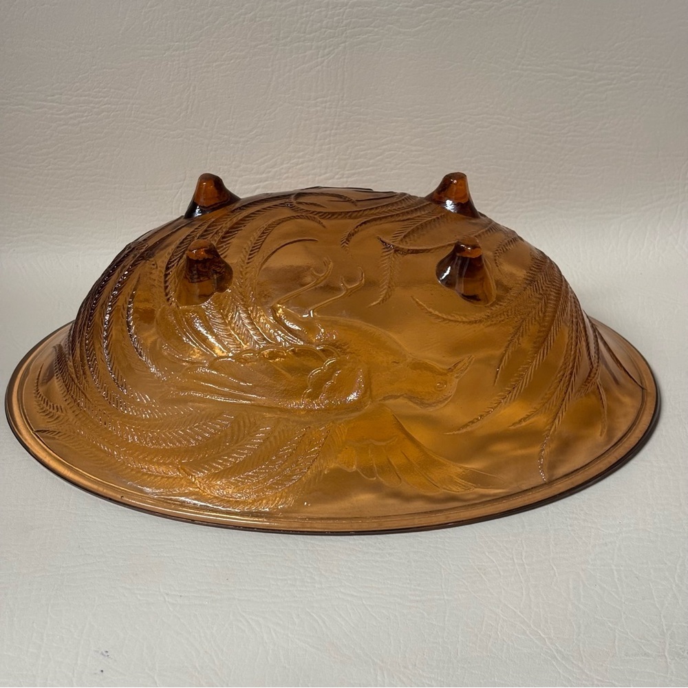 Vintage Pink Tiara Glass Oval Footed Centerpiece Fruit Bowl with Birds Paradise - Picture 8 of 8